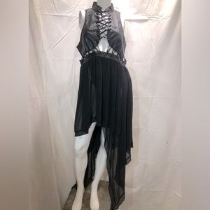 Goth lace up high neck vegan leather midi dress from Darker Wavs/Dolls Kill